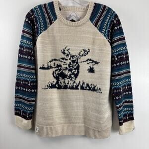 Bellfield Knit Buck Deer Pullover Sweater Cream Elk Women’s Size 8 XS Mountains